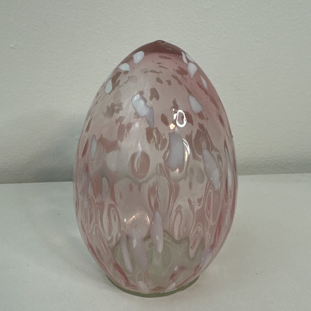 PINK & WHITE DECORATIVE GLASS EGG 4.5"